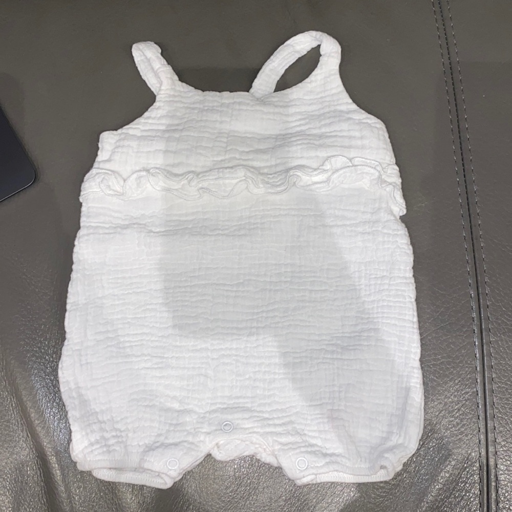 Emily and Oliver White muslin baby romper